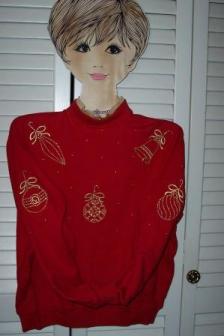 St John Red Holiday Ornament Sweatshirt - Small