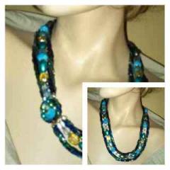 Blue and Green triple choker necklace