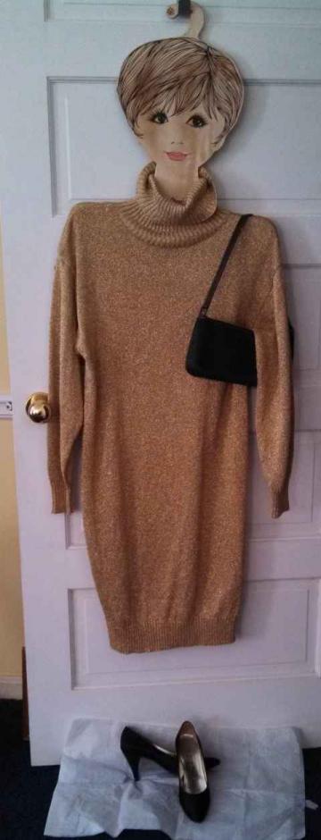 gold shimmer Sweater Knit Dress Small